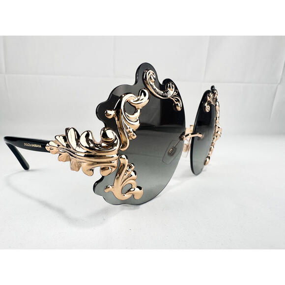 Dolce & Gabbana DG2195 Rimless Baroque Sunglasses Black Gold NWT - Picture 6 of 9